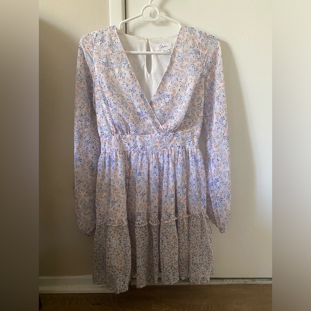 Womens longsleeve short sundress, floral print, size small